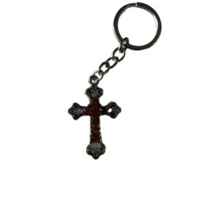 Metal Keychain Holy Cross with Stones